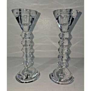 VTG  Crystal Candlesticks Pair Geometric Modern Design